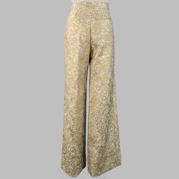 2 Metallic Gold Silver Polyamide Blend Jacquard Peak Lapel Pantsuit - Picture 6 of 16